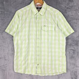 Simms Shirt Medium‎ Green Fishing Hiking Pearl Snap Vented Plaid Outdoor Casual